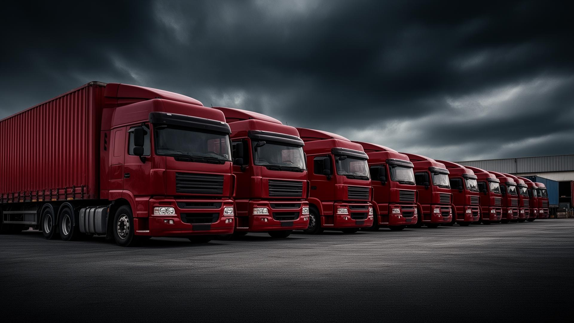 Rock Transportation fleet of red semi-trucks